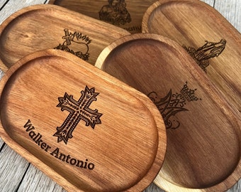 Custom Rosary Tray Catholic Jewelry Holder Personalized Sacrament Gift for Baptism First Communion Confirmation Wedding Ordination Priest