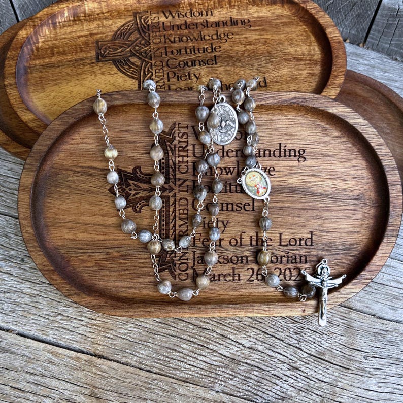 Confirmation Rosary Tray Gifts of the Spirit Personalized Catholic ...