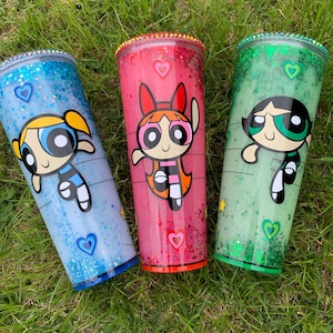 Powerpuff girls snow globe tumbler | Buttercup | Bubbles | Blossom | Starbucks | Tumbler