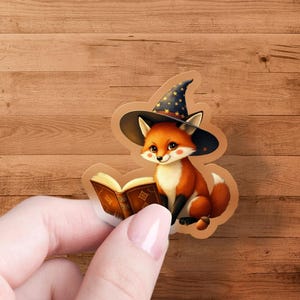 Fox Wizard Sticker, Cute Animal Sticker, Magical Fox Art, Book Lover Gift, Cartoon Fox Sticker, Fantasy Sticker, Laptop Decal, Planner