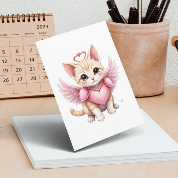 Cute Angel Cat Sticker, Adorable Cat With Wings Sticker, Anime