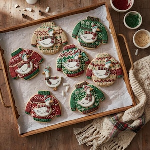 Winter Geese Sweater Cookie Icing Transfers, Printable Baking Art (Digital Download)