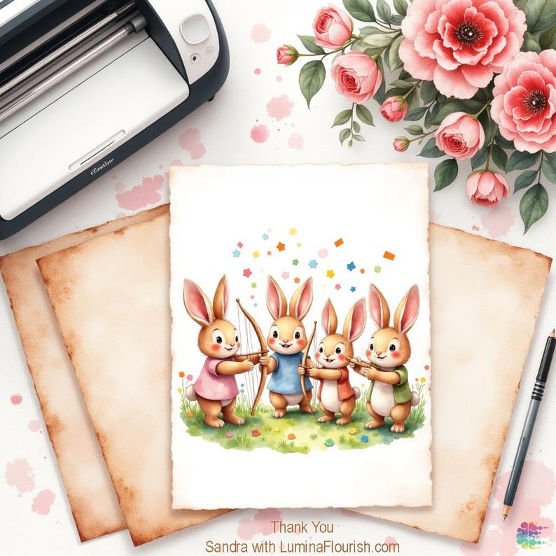 Archer Bunnies Sticker, Whimsical Easter Bunny Art - Etsy