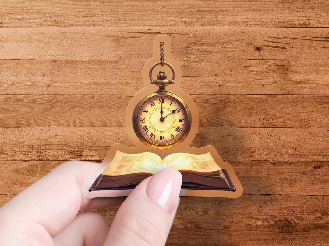 Antique Clock Sticker, Open Book Sticker, Time and Knowledge Sticker ...