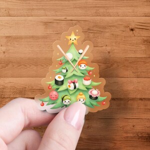 Cute Chibi Sushi Christmas Tree Stickers, Holiday Season Journal Stickers, Kawaii Xmas Tree Decor, Cute Water Bottle Stickers
