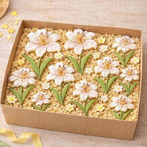 Lily Royal Icing Transfer Vorlage, Florales Cookie Design, Elegante Blumen Kekse, Hochzeit Baby Shower Printable DIY für Anfänger freundlich