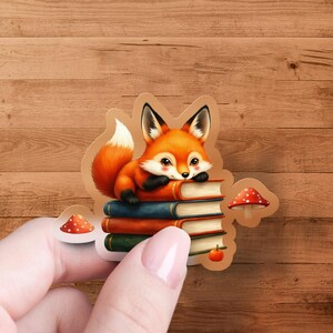 Cute Fox on Books Sticker, Reading Fox Decal, Forest Animal Sticker, Book Lover Gift, Adorable Animal Stickers, Laptop Stickers