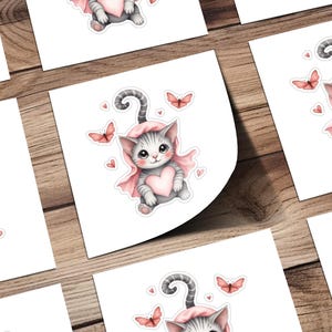 Cute Kitten Sticker, Cat in Pink Cape with Butterflies and Hearts, Adorable Cat Lover Gift, Unique Decal for Laptops, Water Bottles