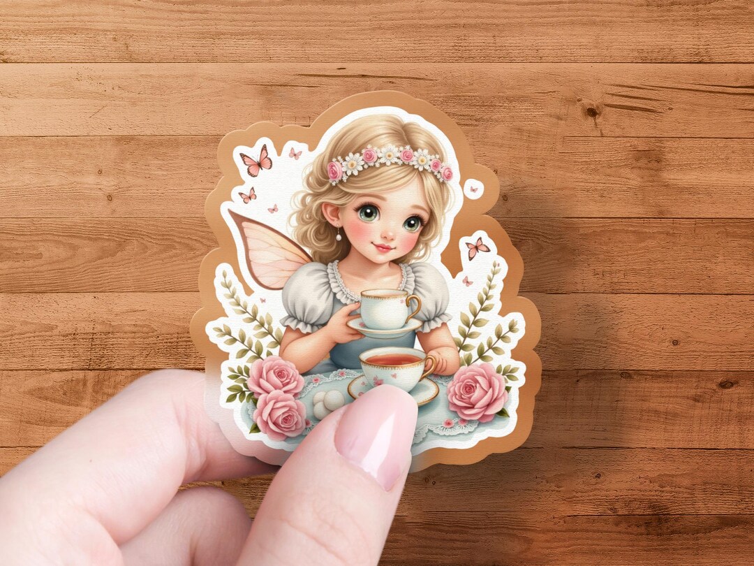 Fairy Tea Party Sticker, Cute Girl Sticker, Floral Sticker, Butterfly ...