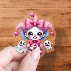 Cute Clown Sticker, Kawaii Clown Sticker, Pink Clown Sticker, Halloween Clown Sticker, Ghost Sticker, Adorable Clown Sticker
