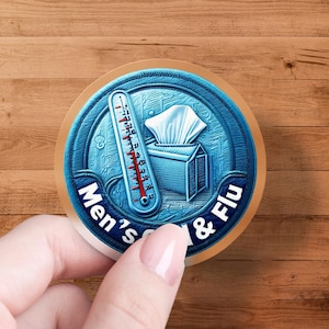 Funny Mens Cold Flu Sticker, Humorous Get Well Soon Gift, Unique Sick Day Sticker, Men Cold Flu Thermometer Design, Blue Tissue Sticker