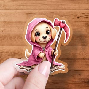 Cute Puppy Sticker, Grim Reaper Dog, Valentines Day Sticker, Funny Dog Sticker, Laptop Sticker, Water Bottle Sticker, Dog Lover Gift