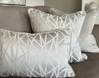 Light Grey/Silver Velvet Geometric Pattern Cushion Square 55 cm