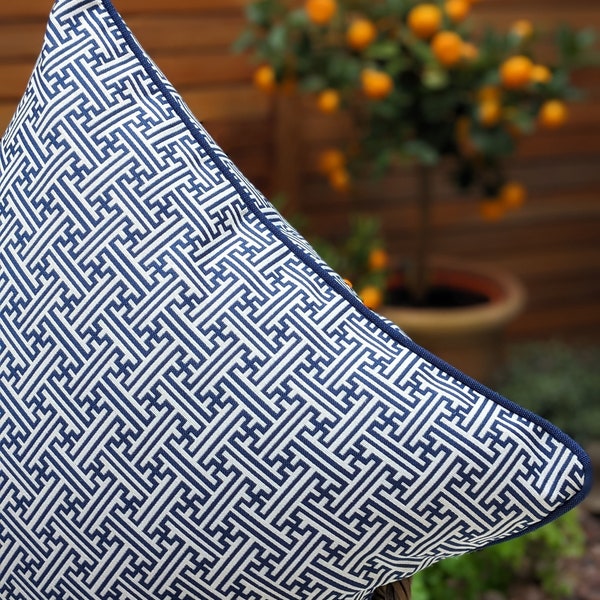 Mediterranean Outdoor Cushion Blue White 50cm Square
