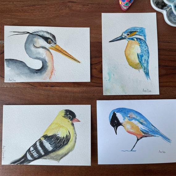 Watercolor Birds Greeting Card Set: Blank Note Cards with Envelopes