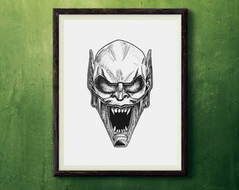 Green Goblin Wall Art Poster / Arte Original en Blanco y Negro / Green Goblin imprimible DESCARGA DIGITAL