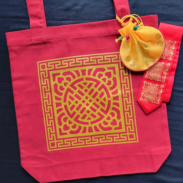 Korean lattice inspired 100% cotton canvas tote bag / LATTICE TOTE in RED