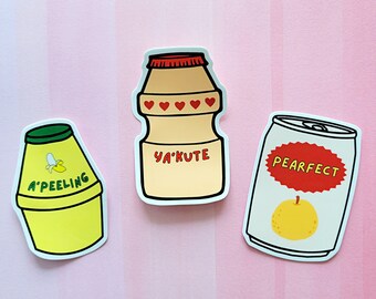 Pegatinas de bebidas coreanas, Yakult, leche de plátano, pera, arte con chistes graciosos