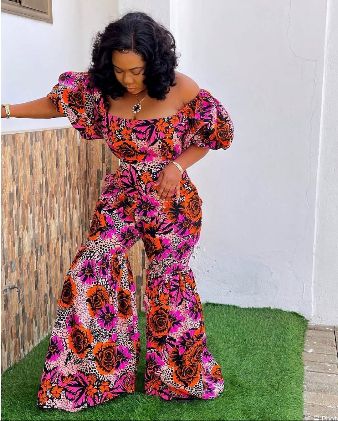 African Print Palazzo Jumpsuit: Petite Women's Ankara Wide Leg Jumpsuit 