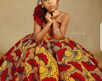 Yellow African Girl's Dress: African Girl Ball Gown for Pageant
