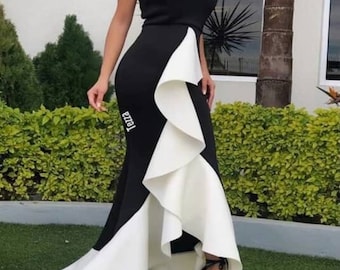 Black and White Mermaid Gown: Handmade Formal Dress