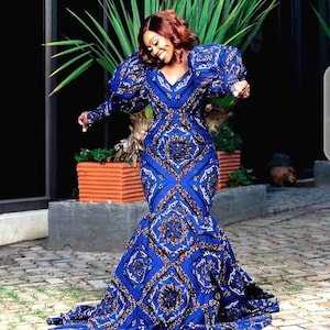 African Print Pencil Dress: Puffy Sleeve Red Carpet Gown - Etsy Canada