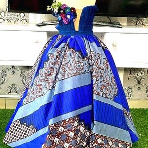 Blue African Girl&#39;s Dress:  African Princess Ball Gown For Pageant
