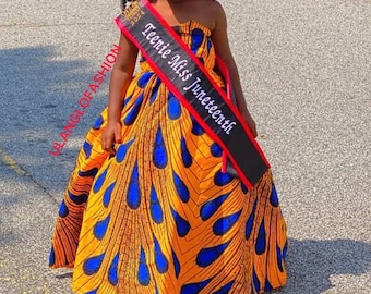 Yellow African Print Girl's Dress: Handmade Pageant Outfit