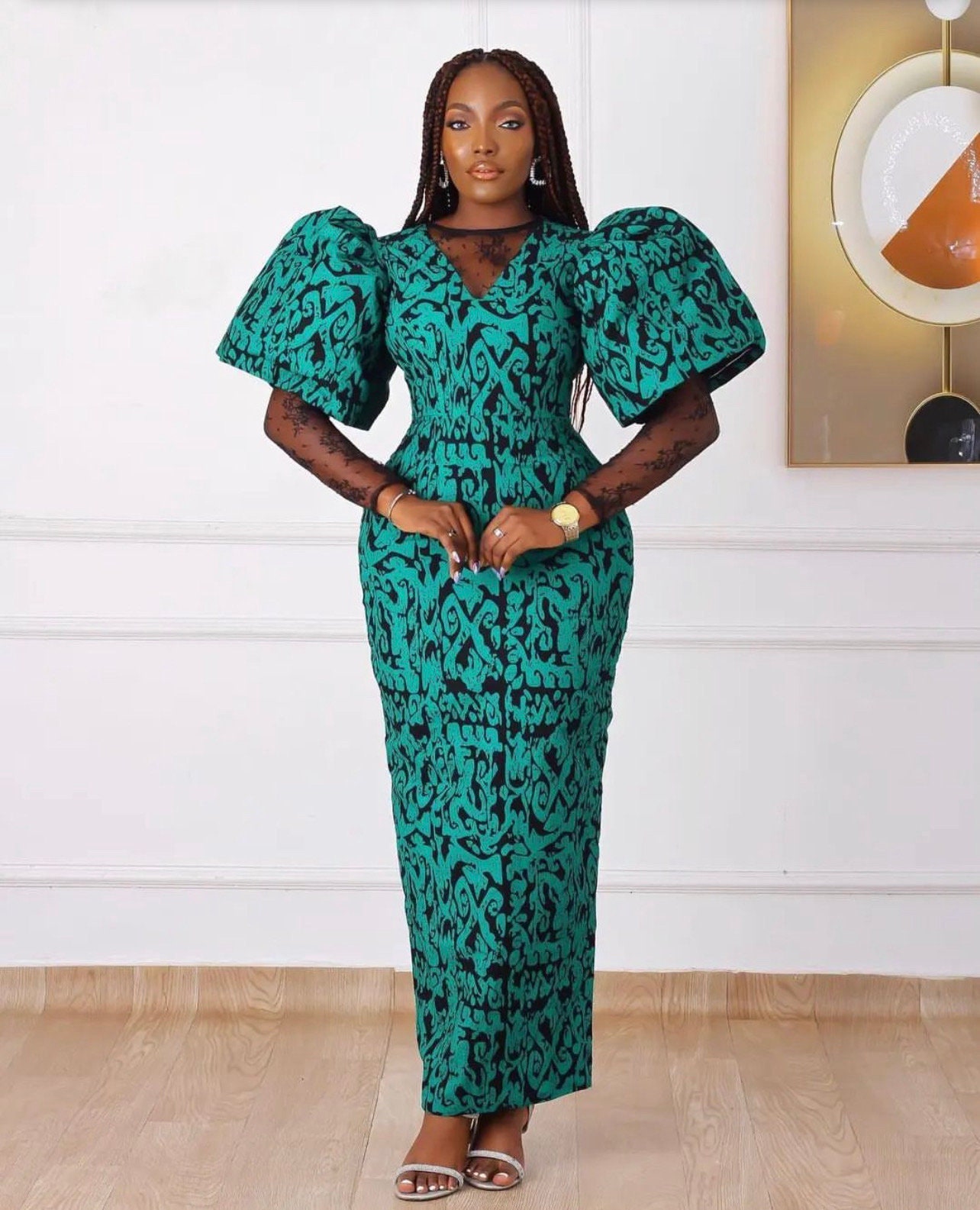 African Print Pencil Dress: Puffy Sleeve Red Carpet Gown - Etsy Canada