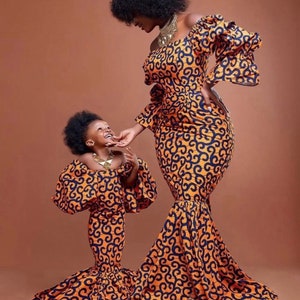 Yellow African Mom and Me Matching Dresses For Photoshoot,African Clothing For Women,African Mom and Me Outfit,African Maxi Dress For Women