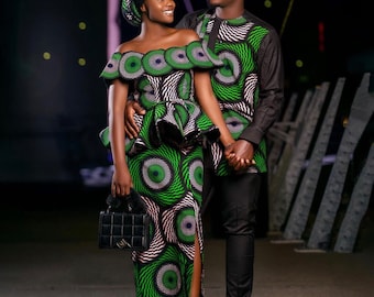 African Matching Couple Outfit For Photoshoot,African Matching Clothing For Couples,African Print Couples Attire, African Couple’s Outfit