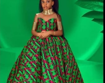 Grünes afrikanisches Mädchenkleid für Festzug, afrikanisches Geburtstagskleid für Kinder, afrikanisches Prinzessinnenkleid, afrikanisches Kleid für Mädchen, afrikanisches Mädchen-Outfit