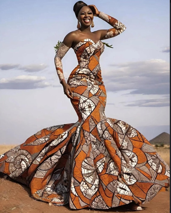 African Print Wedding Dress: Custom Women's Formal Gown, Women Red Carpet  Fashion - Etsy