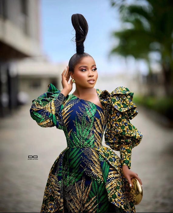 ankara red carpet dresses African Print Overskirt Dress: Ankara Red Carpet Gown, Women Puffy Sleeve  Attire