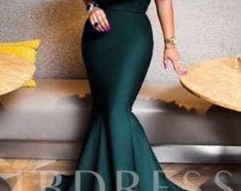 Green Mermaid Gown: Handmade Off-Shoulder Formal Dress