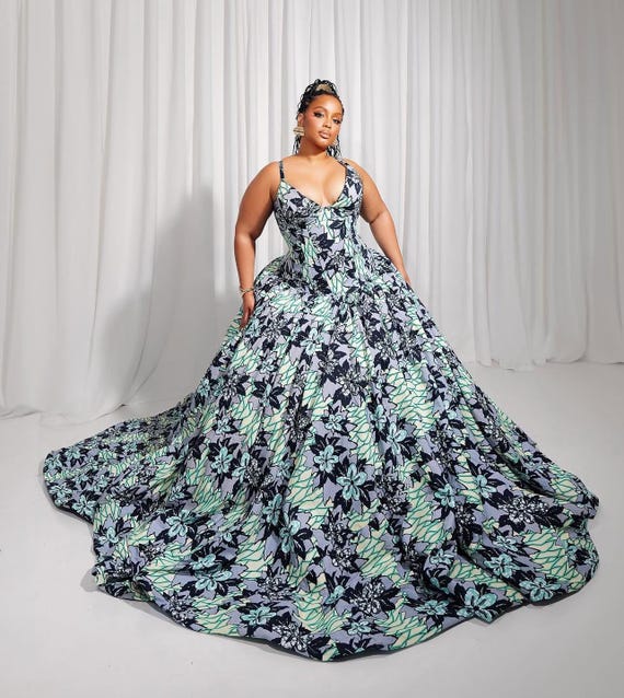 ankara red carpet dresses African Print Ball Gown: Red Carpet Gala Dress, Ankara Plus Size Wedding  Gown