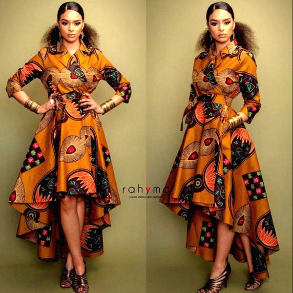 Vestido africano de fiesta con estampado asimétrico para mujer