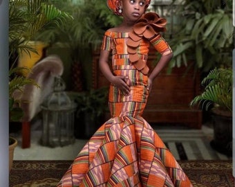 African Print Mermaid Dress: Handmade Girls' Pageant Gown