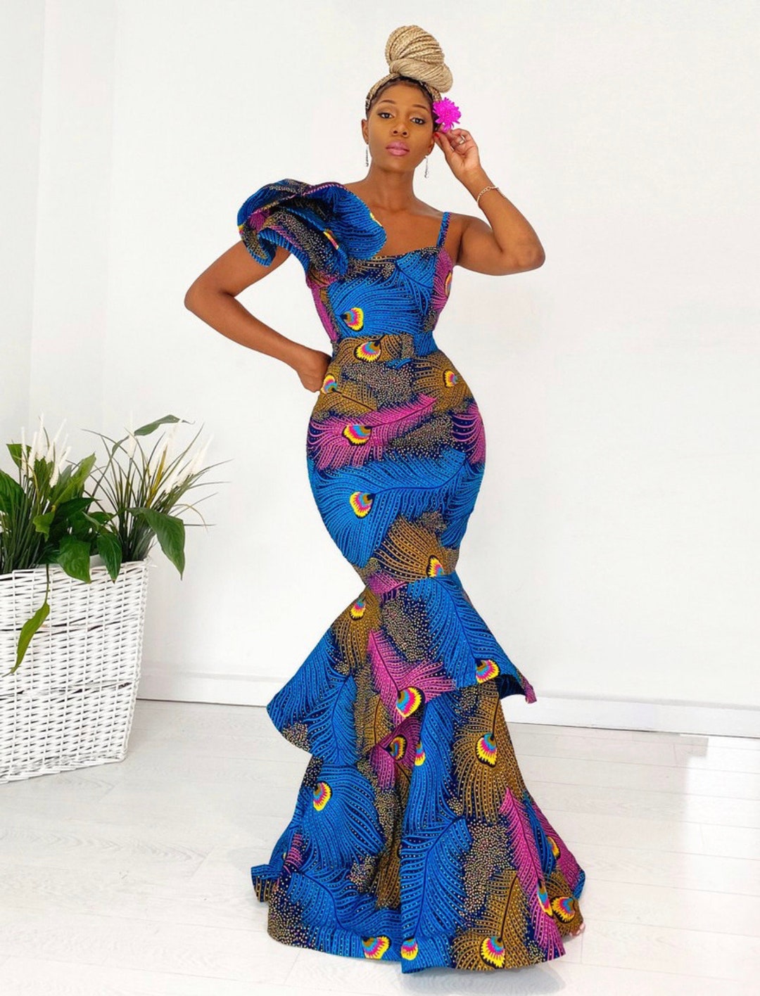 african evening dress designs Long African Print Gown for Prom 13 main image 1