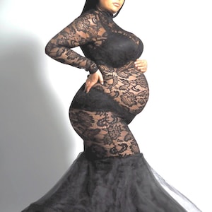 black lace pregnancy dress Elevate Maternity V Neck Flutter Sleeve Faux Wrap Midi A jet black satin sash can be purchased separately for ultra gloss and glamour into evening Black Lace Elegant Maternity Dress