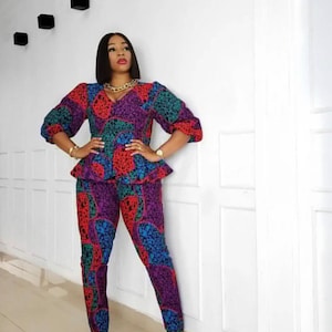Ankara Pant Suit: African Print Peplum Top and Pants Set