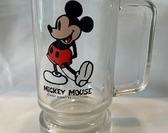Vintage Walt Disney Productions Mickey Mouse Clear Glass Mug  - 70s