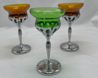 Vintage Farber Bros. Chrome Stemware Set: Art Deco Bar Decor