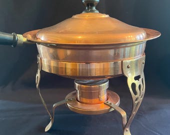 Vintage Mid-Century Copper Chafing Dish with Stand & Burner