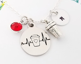 Coffee Lover Necklace - Coffee Necklace - Personalized Necklace - Custom Initial Necklace - Coffee Gift - Barista Necklace - Coffee Jewelry