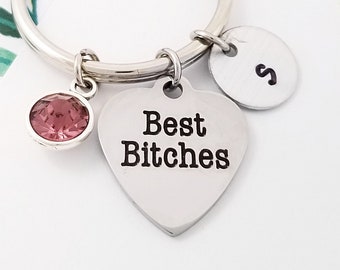 Best Bitches Keychain - Best Friends Charm Keychain - Personalized Keychain - Custom Gift - Initial Keychain - Gift for Best Friend Gift