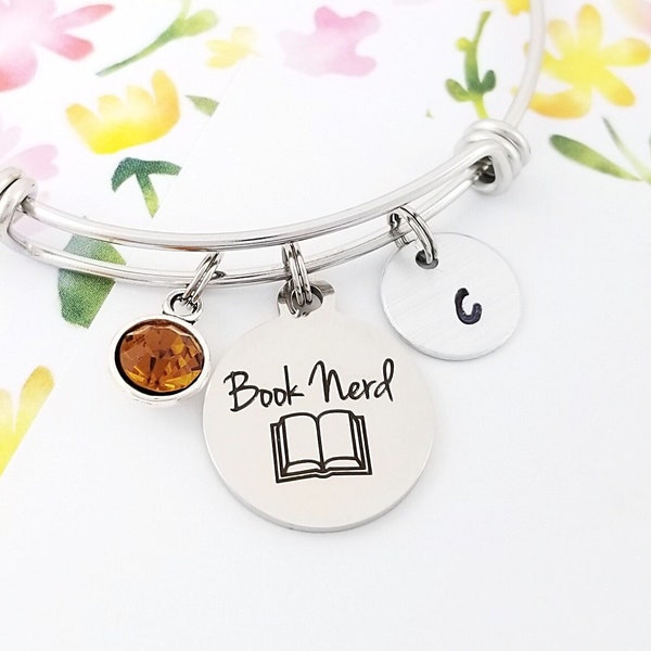 Book Nerd Bracelet - Book Lover Bangle - Teacher Bracelet - Librarian Bangle - Writer Bracelet - Author Bangle - Book Bracelet Book Bangle