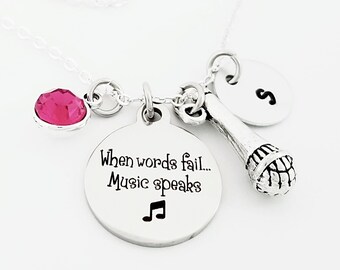 Silver Tone Microphone Necklace - Music Necklace - Musician Necklace - Band Necklace - Singer Charm Necklace Microphone Charm Necklace