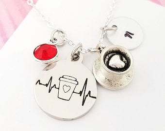 Coffee Lover Necklace - Coffee Necklace - Personalized Necklace - Custom Initial Necklace - Coffee Gift - Barista Necklace - Coffee Jewelry