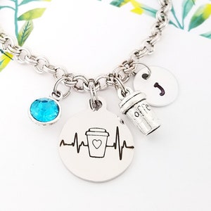 Coffee Lover Bracelet - Coffee Bracelet Coffee Gift - Custom Bracelet - Personalized Bangle - Coffee Jewelry - Barista Gift - Caffeine Gift